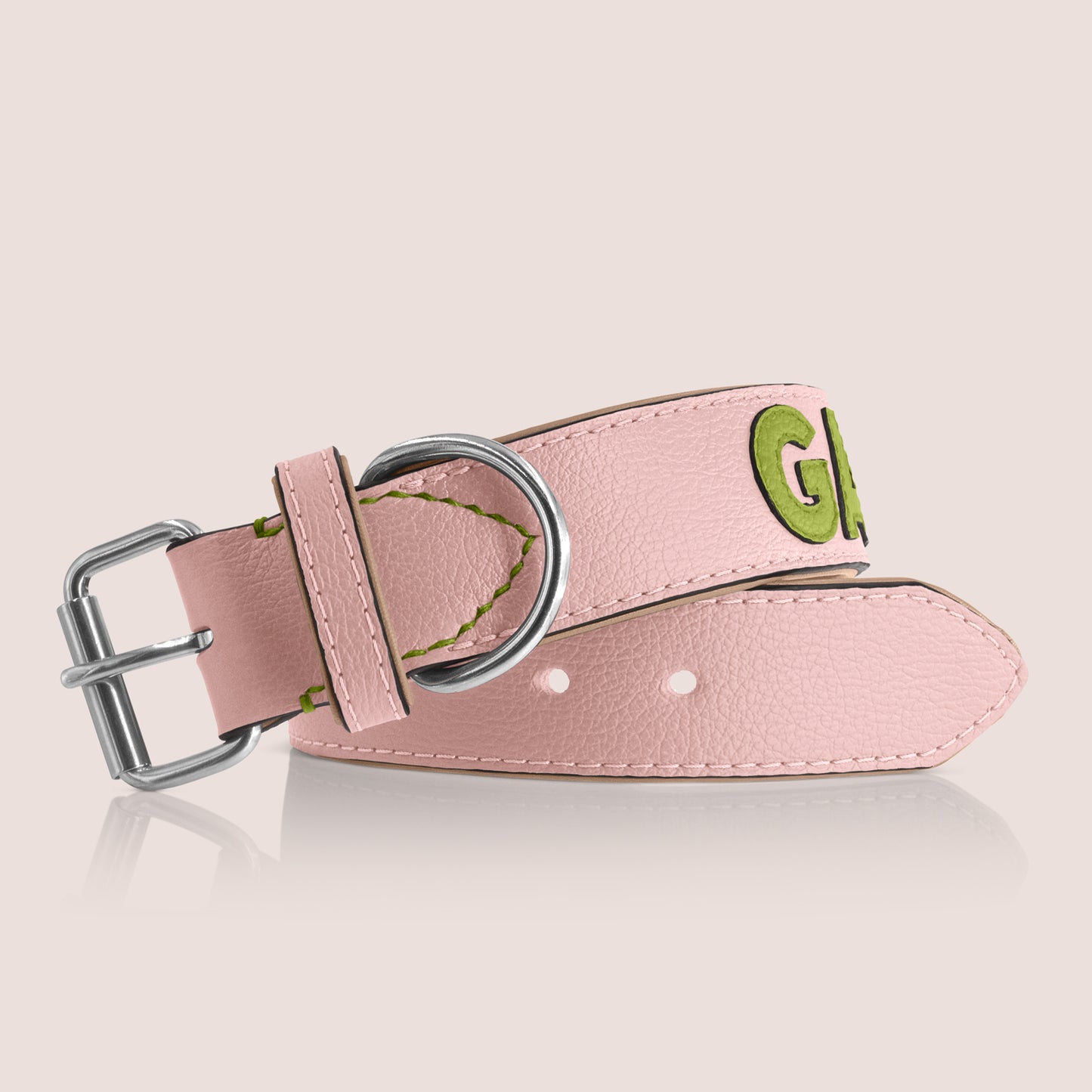 TONERL – Hundehalsband mit Namen aus Leder in Rosé - Apfelgrün