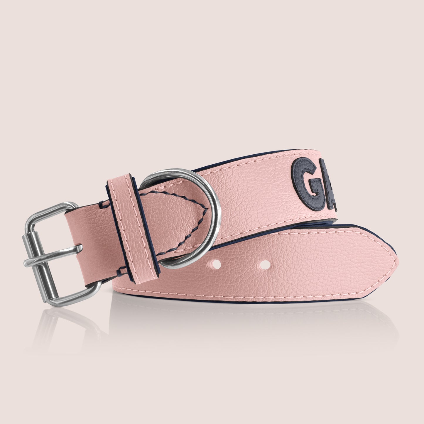 TONERL – Hundehalsband mit Namen aus Leder in Rosé - Blau