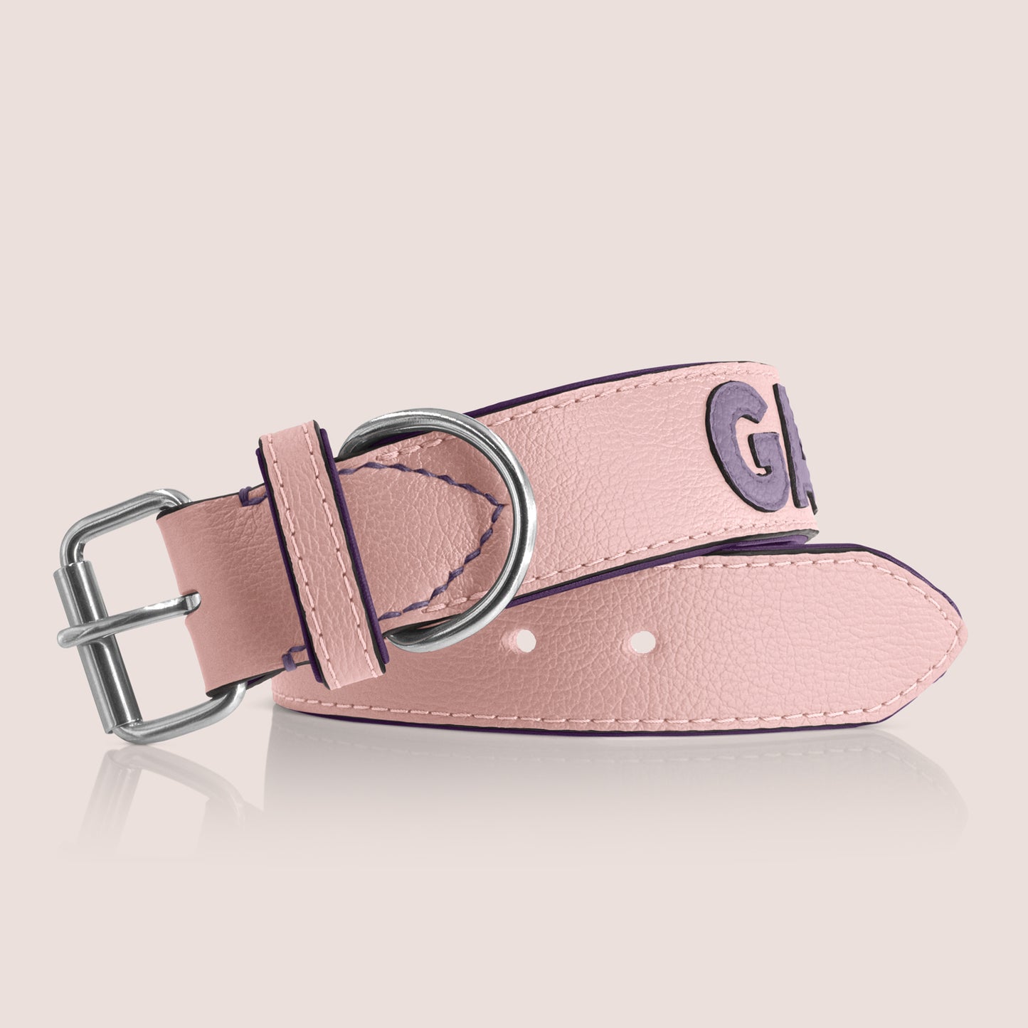 TONERL – Hundehalsband mit Namen aus Leder in Rosé - Flieder