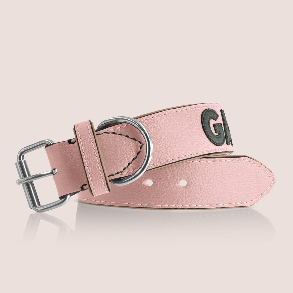 TONERL – Hundehalsband mit Namen aus Leder in Rosé - British-Racing-Green