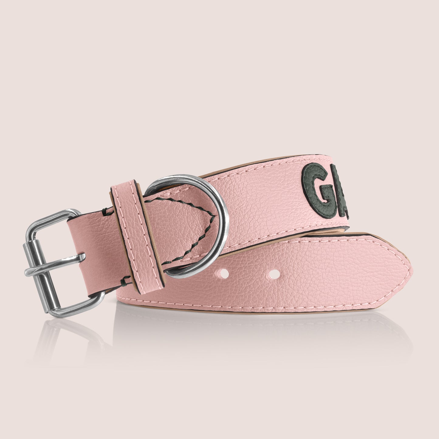 TONERL – Hundehalsband mit Namen aus Leder in Rosé - British-Racing-Green