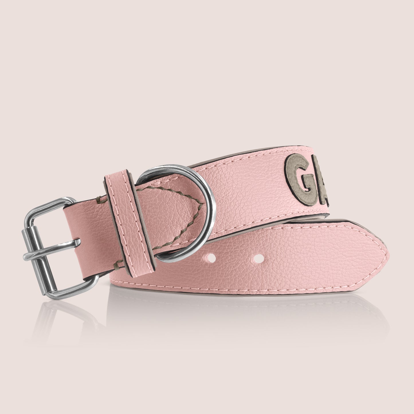 TONERL – Hundehalsband mit Namen aus Leder in Rosé - Lehm