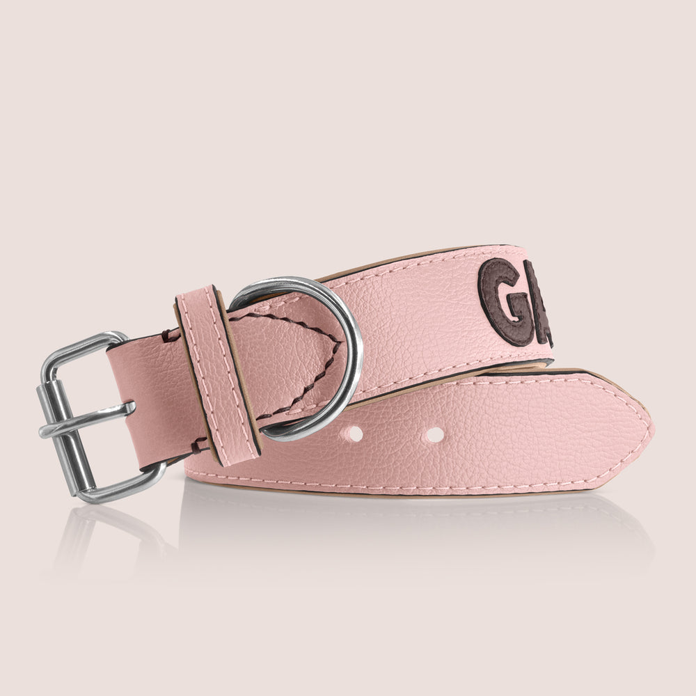 TONERL – Hundehalsband mit Namen aus Leder in Rosé - Marron