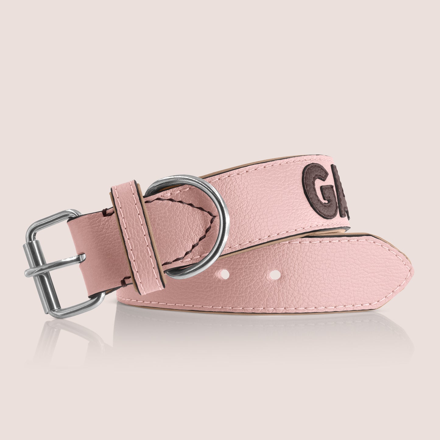 TONERL – Hundehalsband mit Namen aus Leder in Rosé - Marron