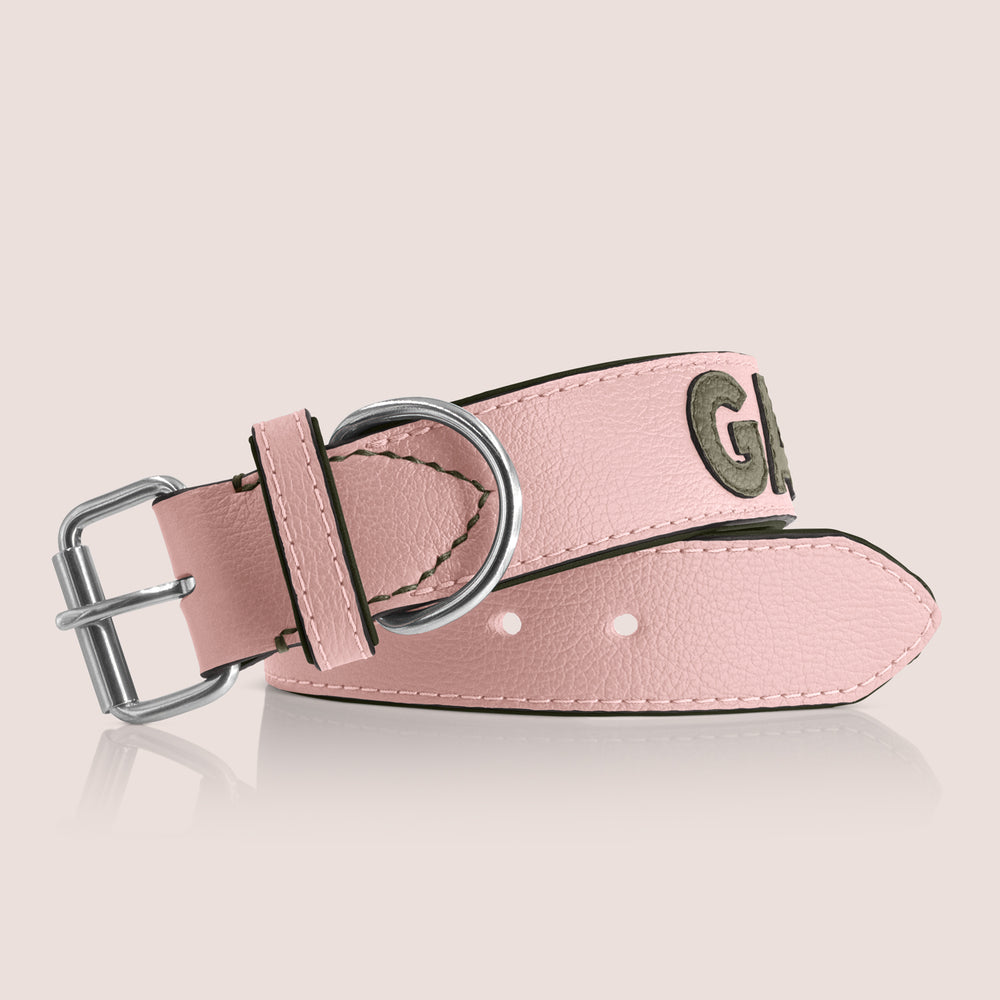 TONERL – Hundehalsband mit Namen aus Leder in Rosé - Oliv