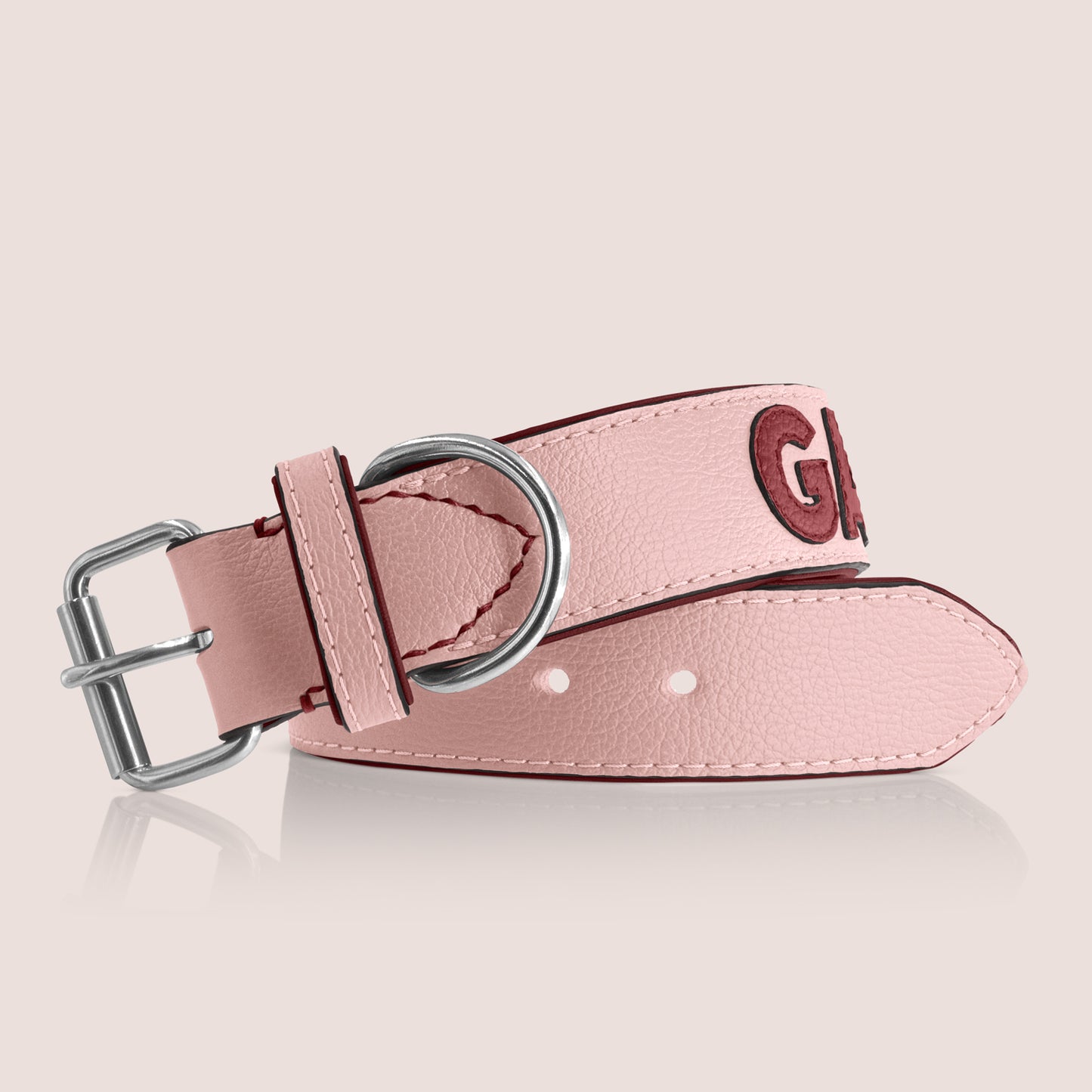 TONERL – Hundehalsband mit Namen aus Leder in Rosé - Rubinrot
