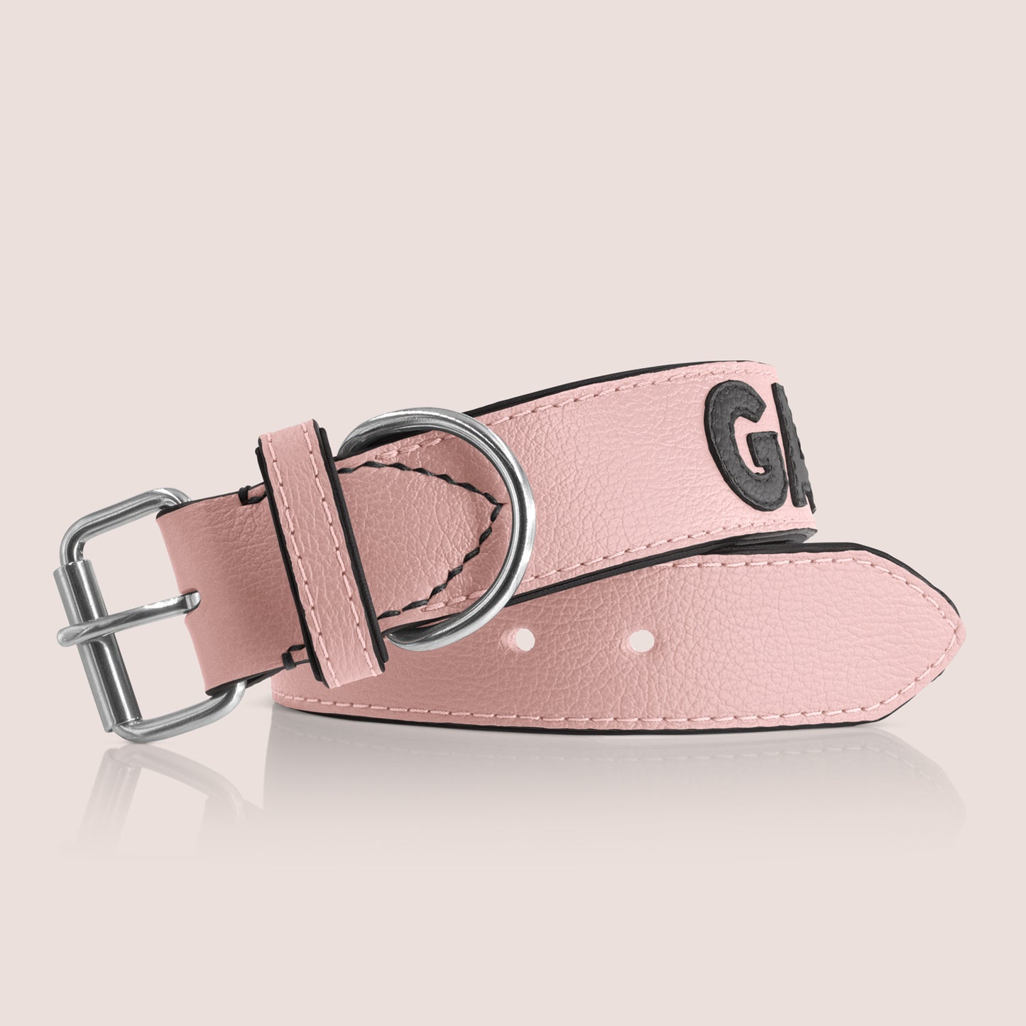 TONERL – Hundehalsband mit Namen aus Leder in Rosé - Schwarz