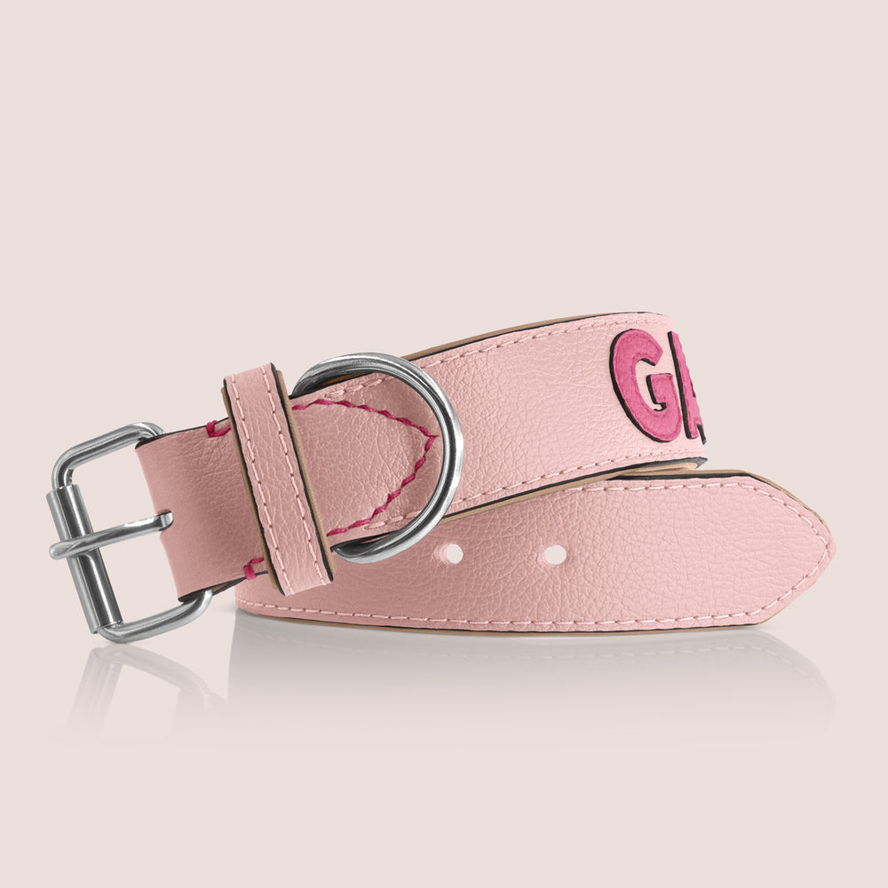 TONERL – Hundehalsband mit Namen aus Leder in Rosé - Soft-Pink