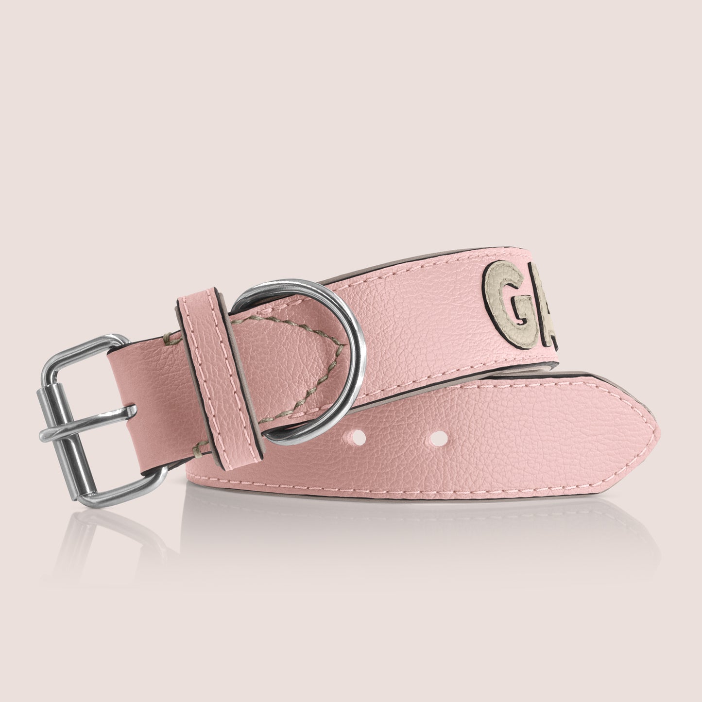 TONERL – Hundehalsband mit Namen aus Leder in Rosé - Stone