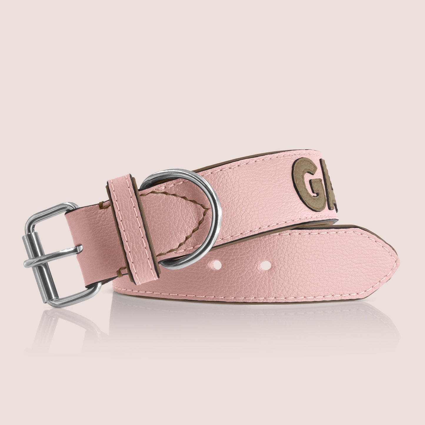 TONERL – Hundehalsband mit Namen aus Leder in Rosé - Taupe