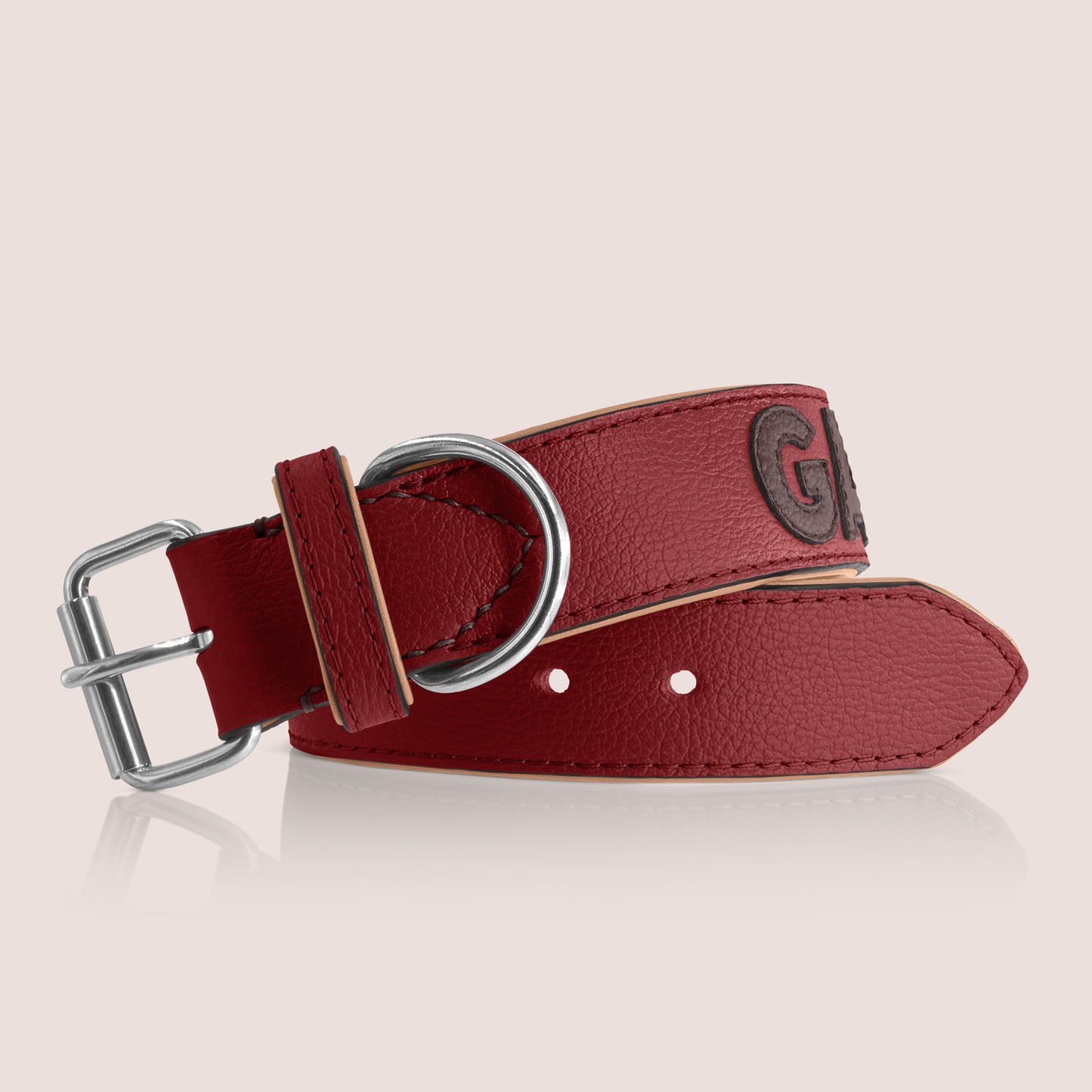 TONERL – Hundehalsband mit Namen aus Leder in Rubinrot - Marron