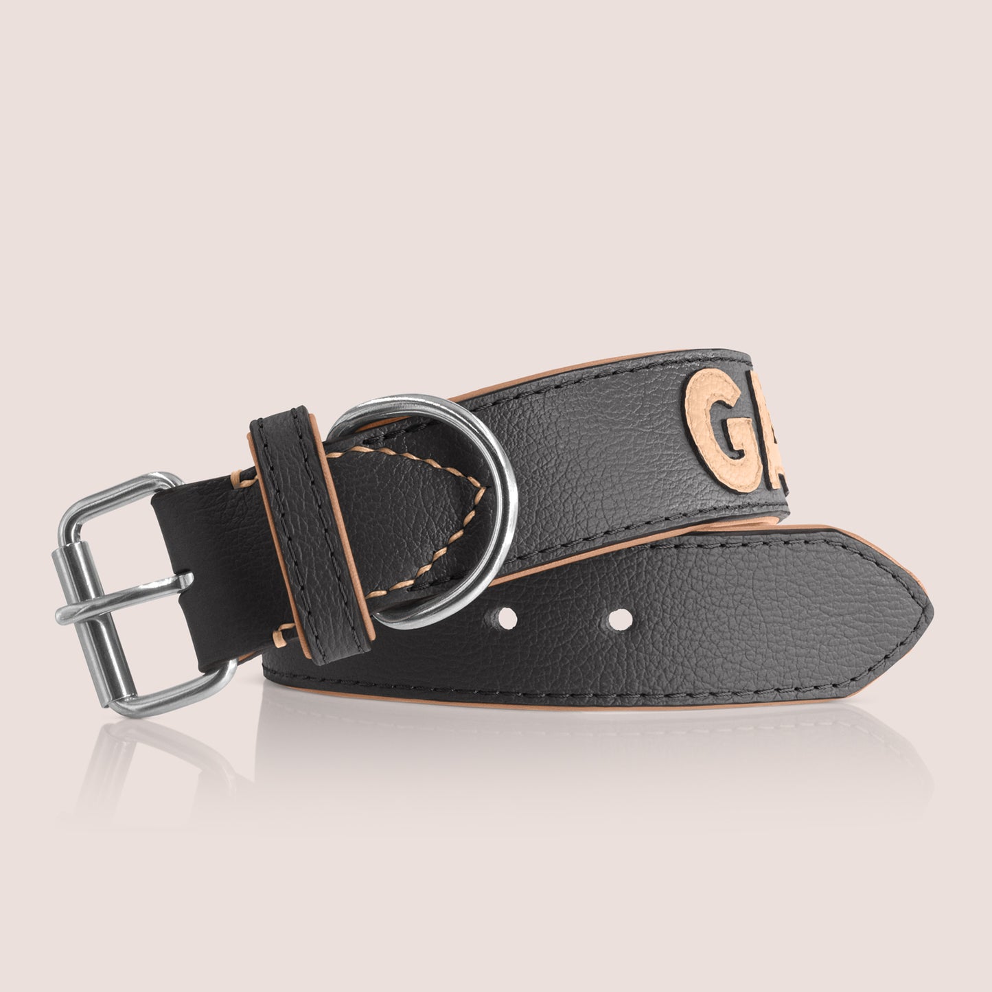 TONERL – Hundehalsband mit Namen aus Leder in Schwarz - Biscuit