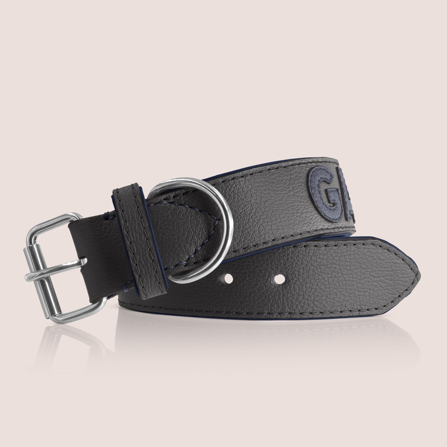 TONERL – Hundehalsband mit Namen aus Leder in Schwarz - Blau