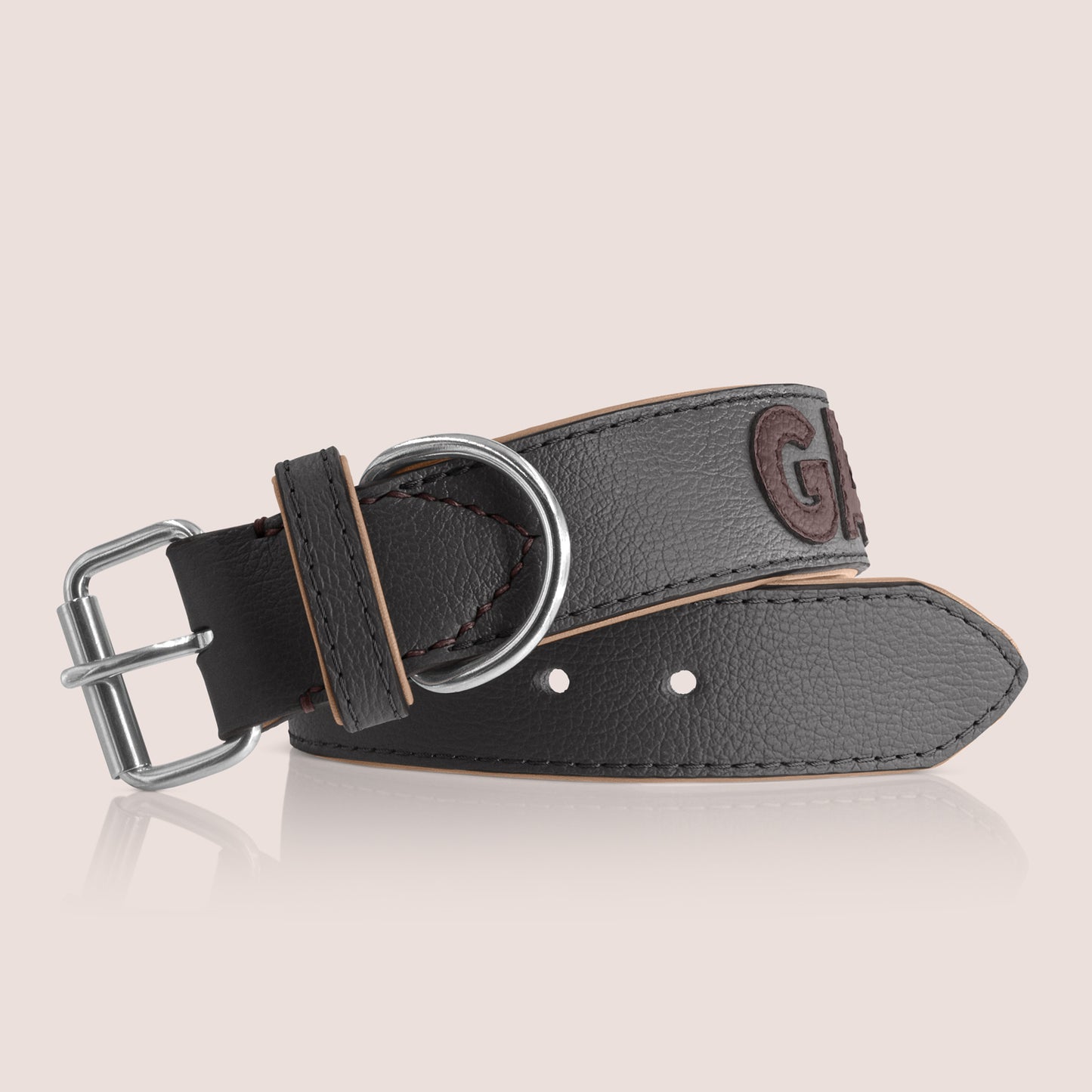 TONERL – Hundehalsband mit Namen aus Leder in Schwarz - Marron