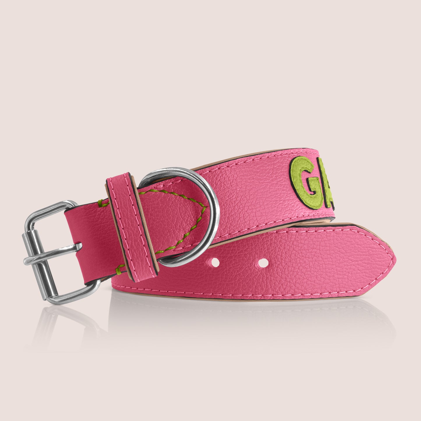 TONERL – Hundehalsband mit Namen aus Leder in Soft-Pink - Apfelgrün
