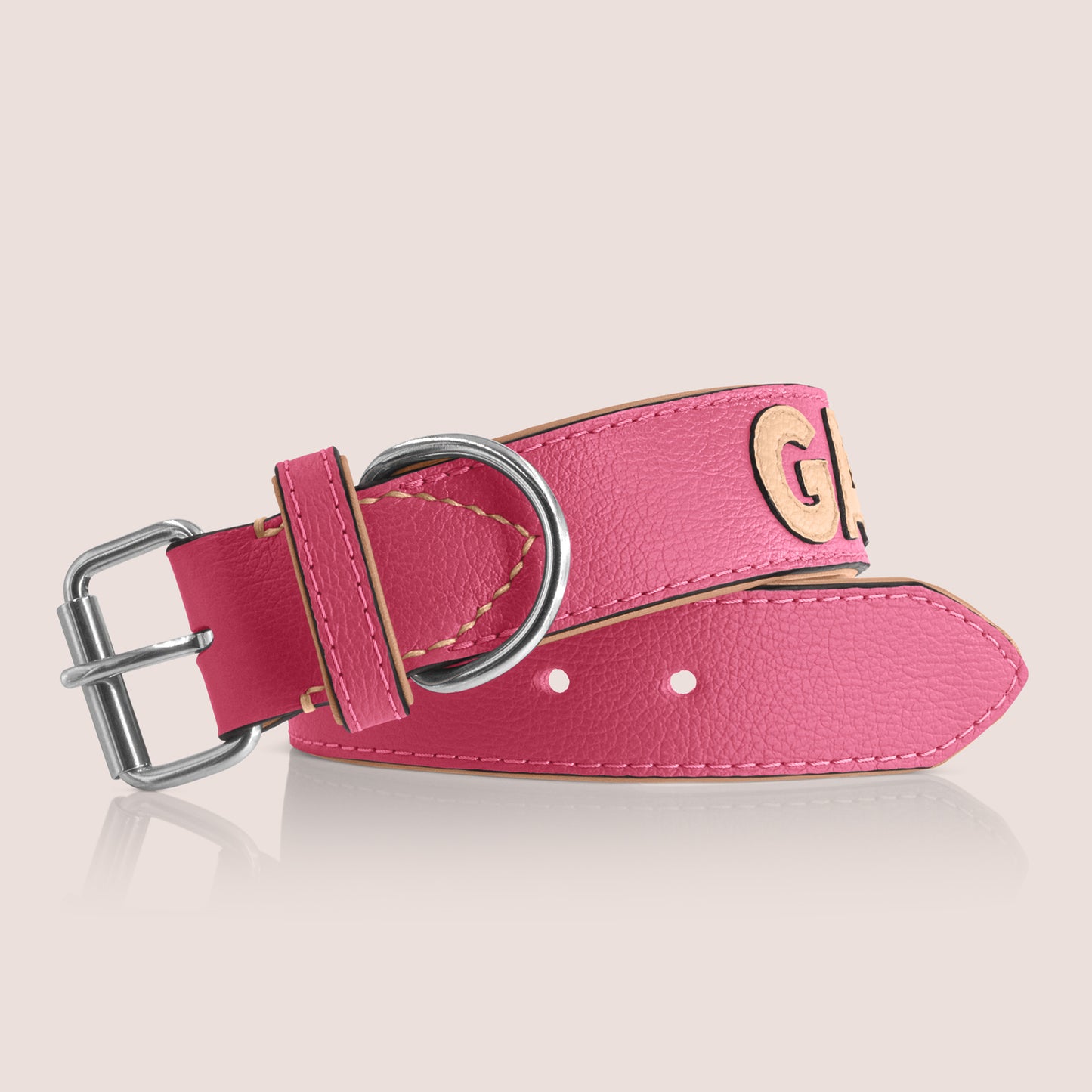 TONERL – Hundehalsband mit Namen aus Leder in Soft-Pink - Biscuit