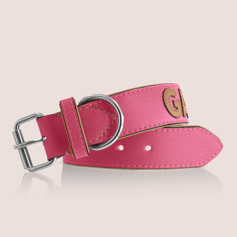 TONERL – Hundehalsband mit Namen aus Leder in Soft-Pink - Caramel