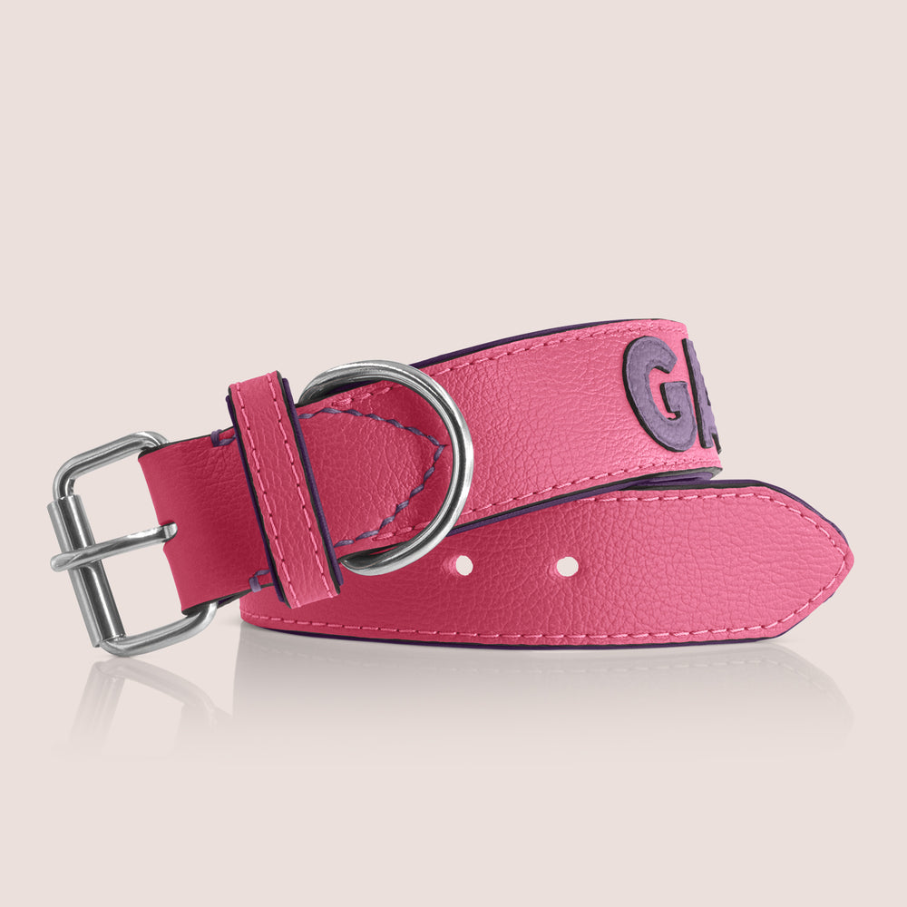 TONERL – Hundehalsband mit Namen aus Leder in Soft-Pink - Flieder