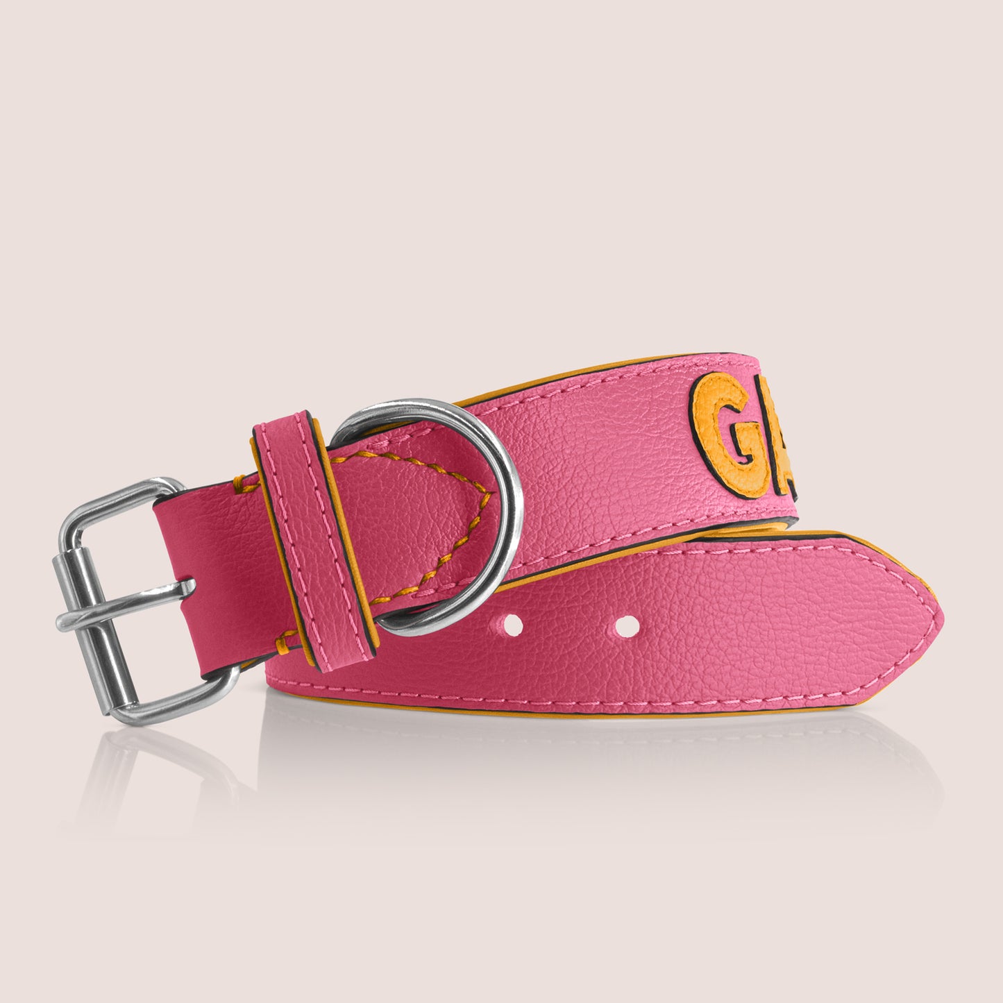 TONERL – Hundehalsband mit Namen aus Leder in Soft-Pink - Gelb