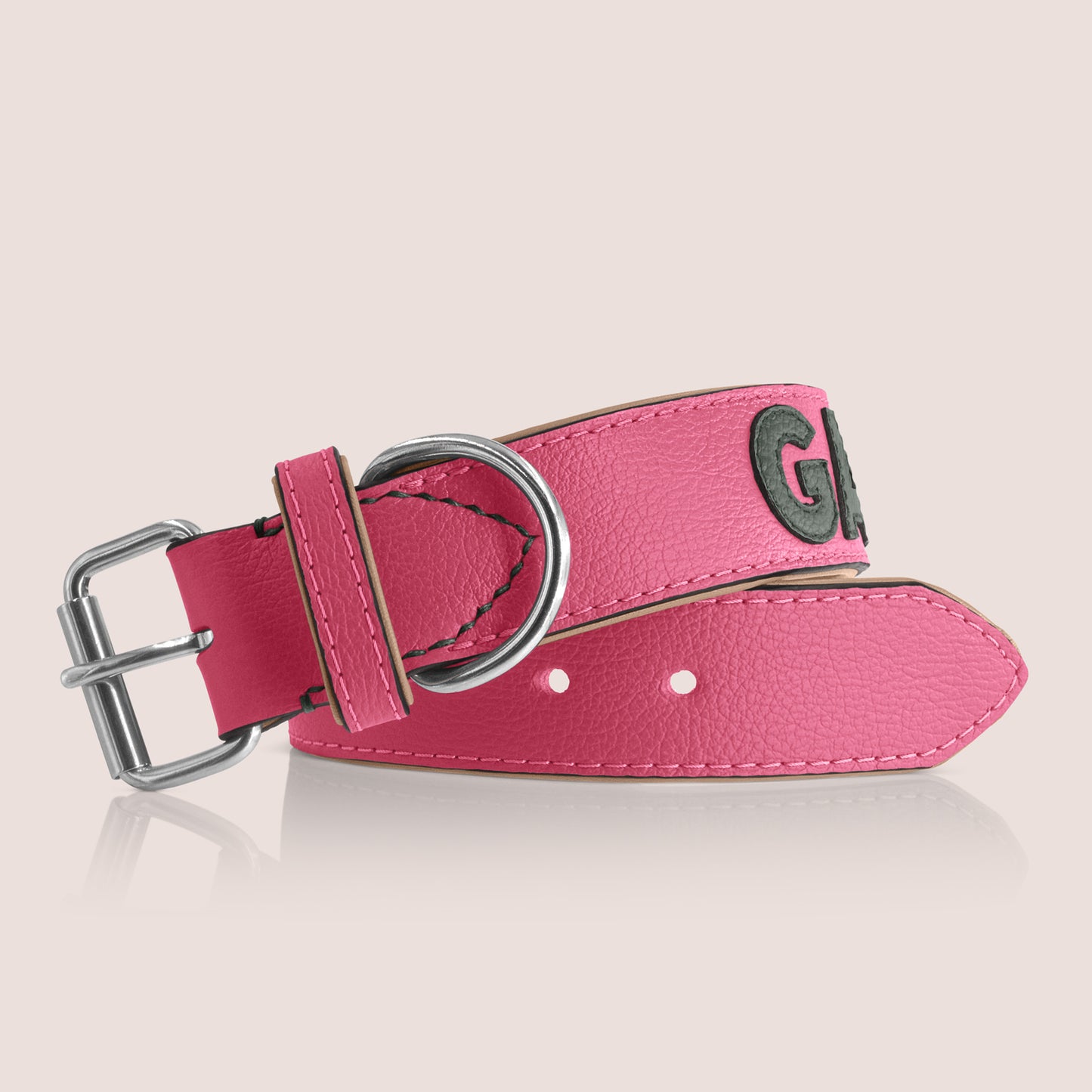 TONERL – Hundehalsband mit Namen aus Leder in Soft-Pink - British-Racing-Green