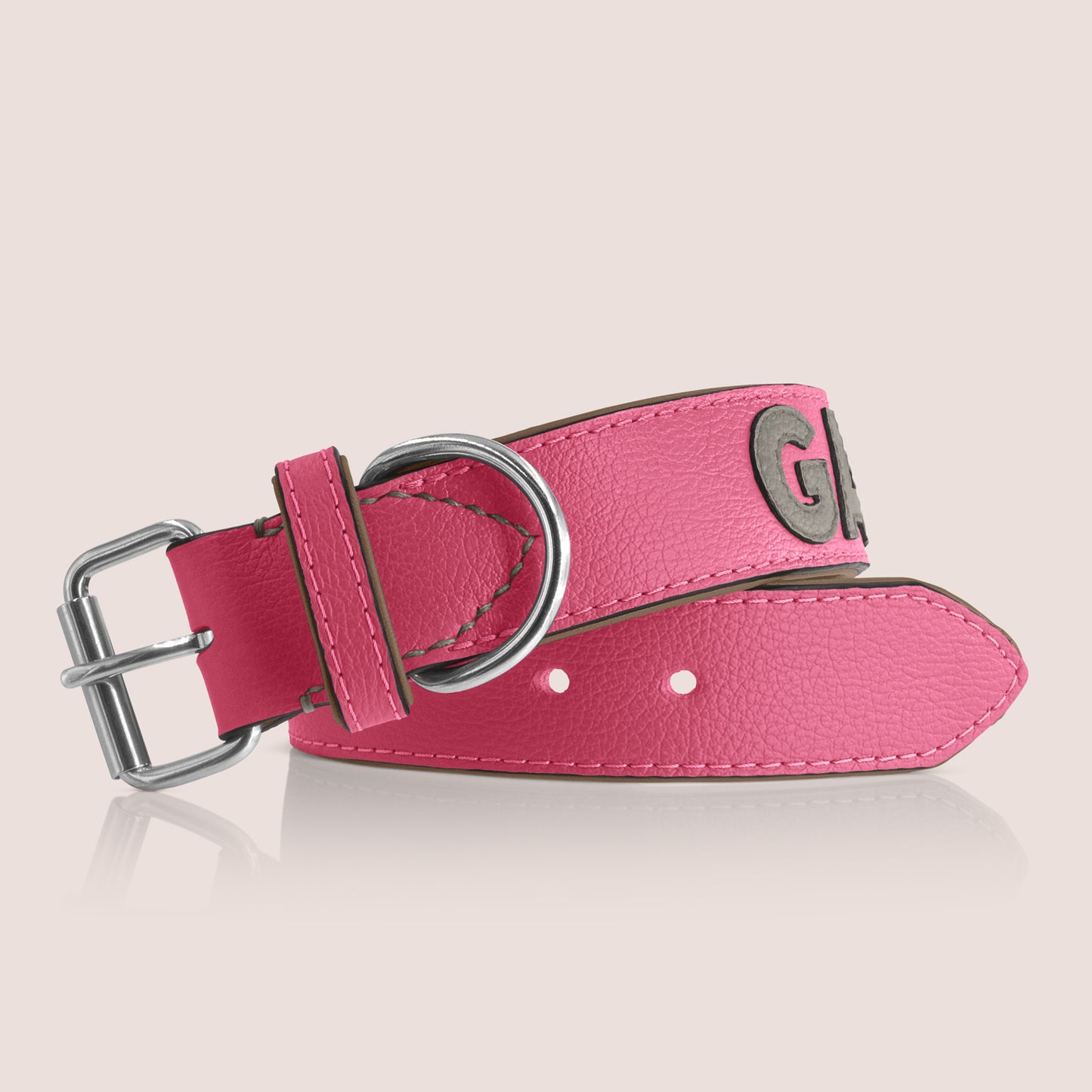 TONERL – Hundehalsband mit Namen aus Leder in Soft-Pink - Lehm