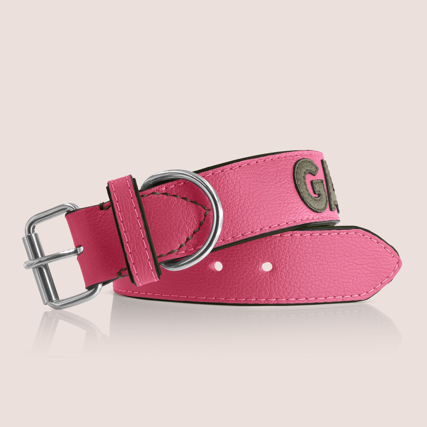 TONERL – Hundehalsband mit Namen aus Leder in Soft-Pink - Oliv
