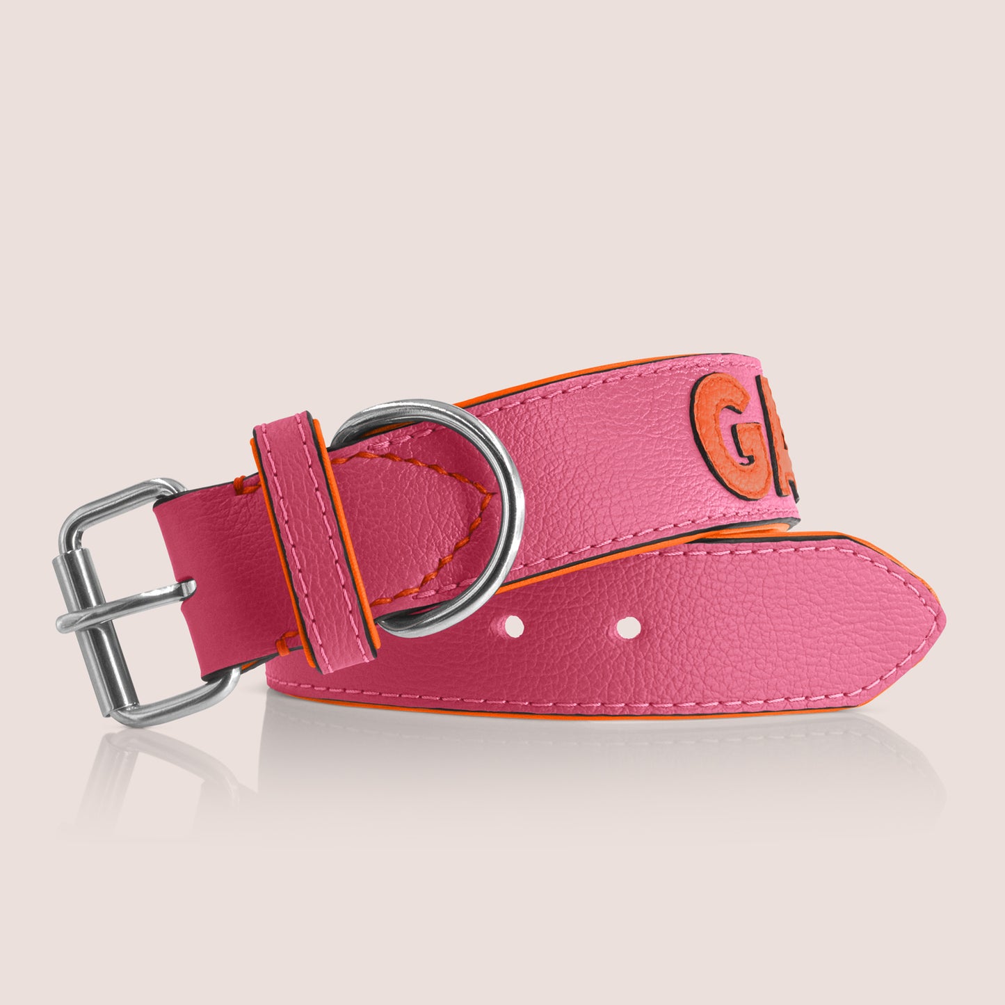 TONERL – Hundehalsband mit Namen aus Leder in Soft-Pink - Orange