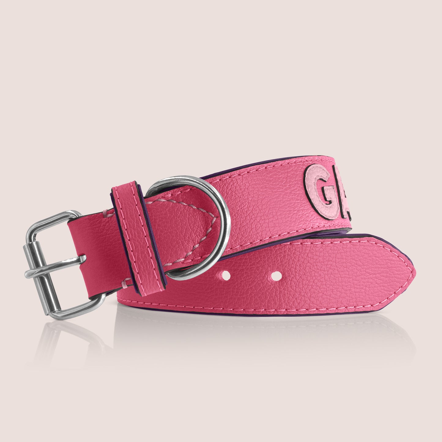 TONERL – Hundehalsband mit Namen aus Leder in Soft-Pink - Rosé