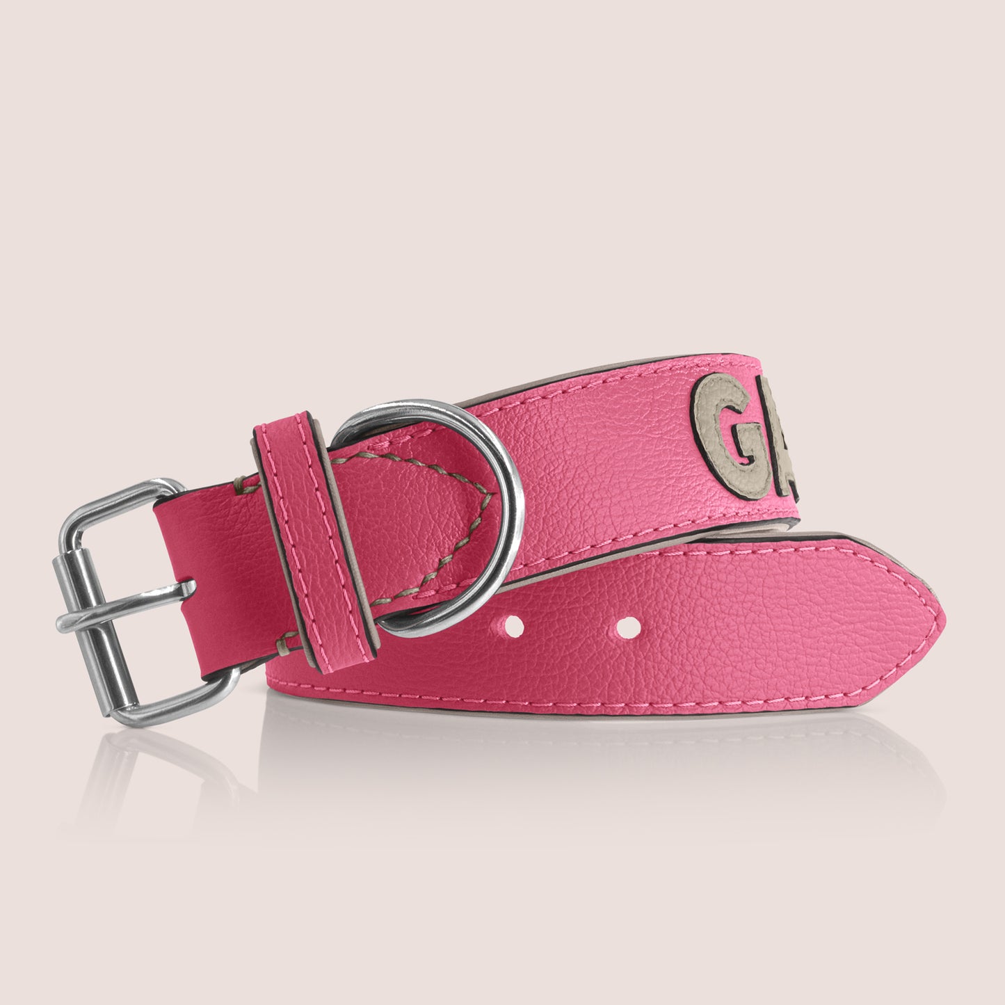 TONERL – Hundehalsband mit Namen aus Leder in Soft-Pink - Stone