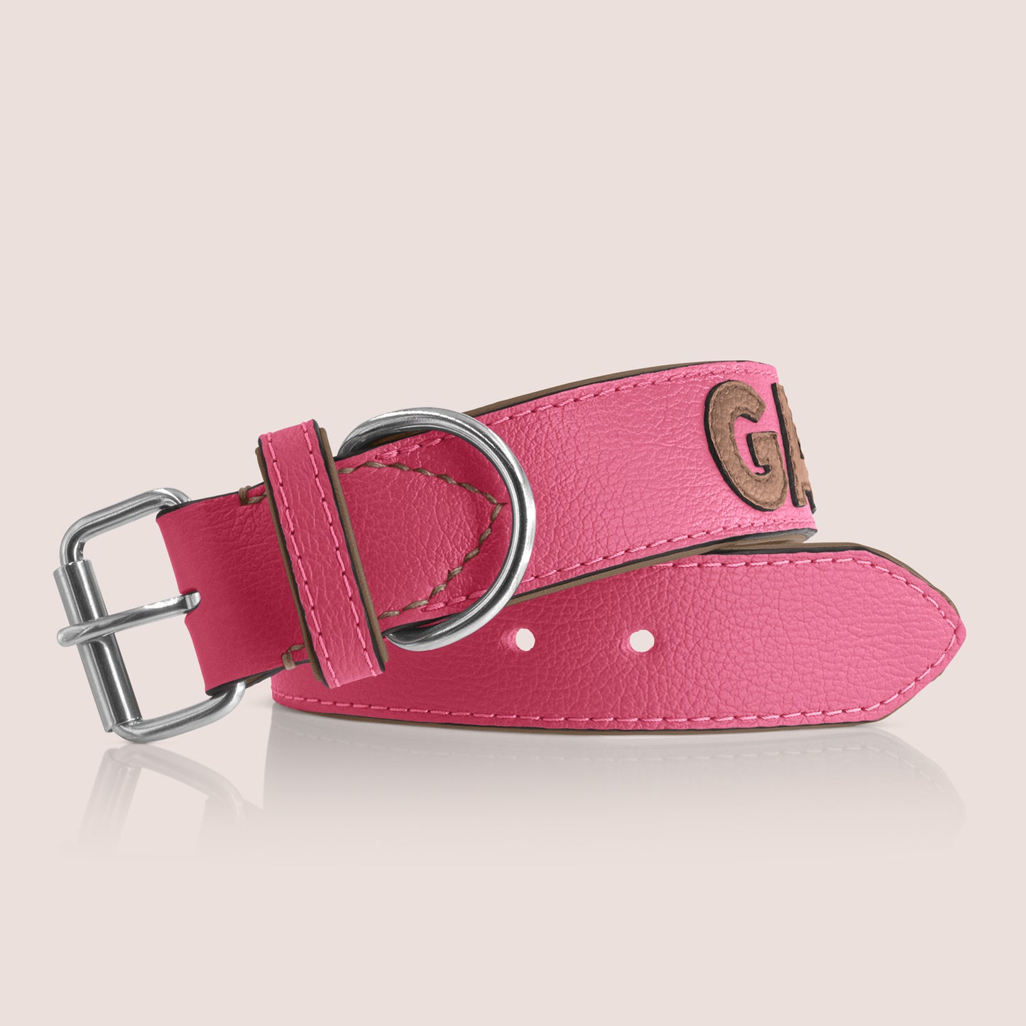 TONERL – Hundehalsband mit Namen aus Leder in Soft-Pink - Taupe