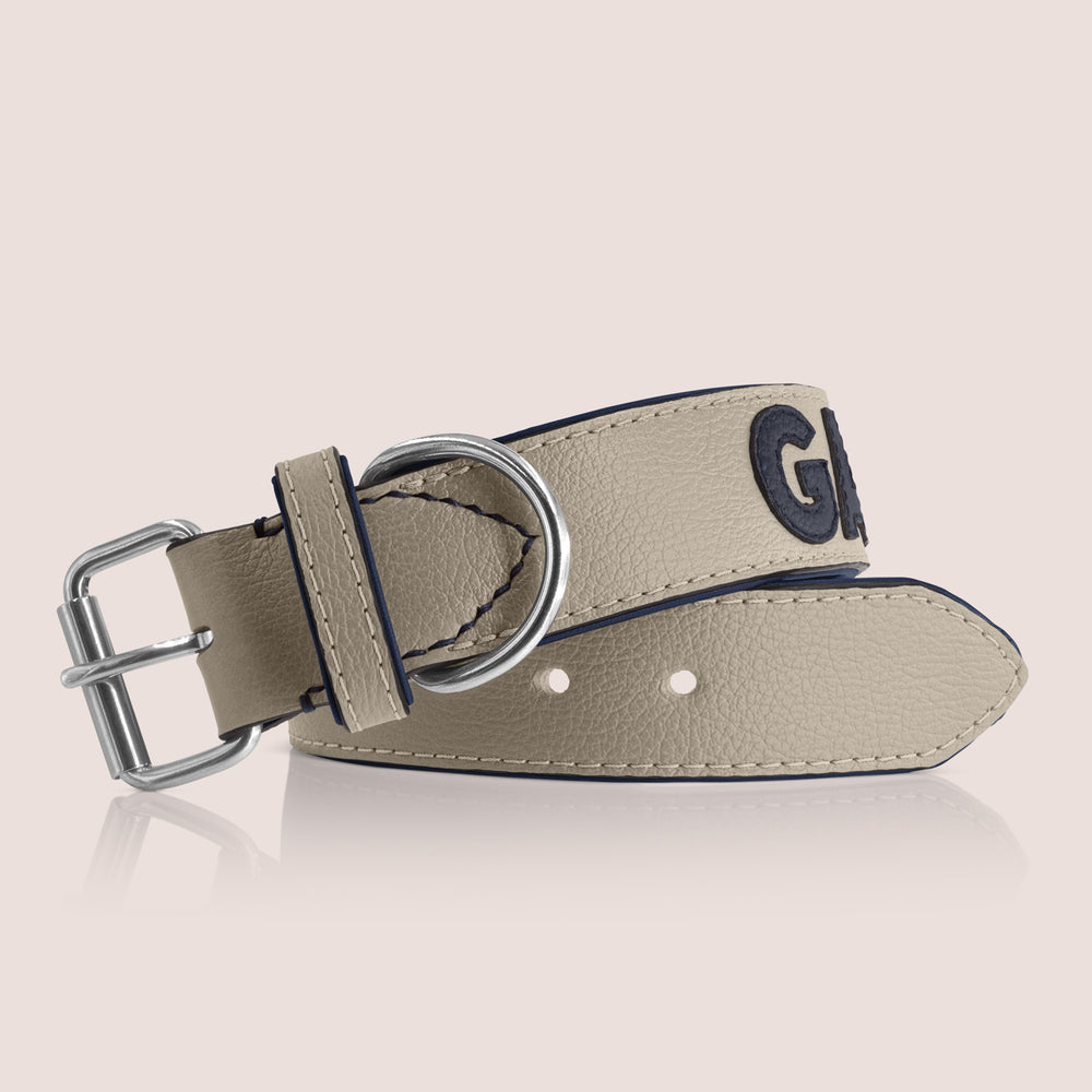 TONERL – Hundehalsband mit Namen aus Leder in Stone - Blau