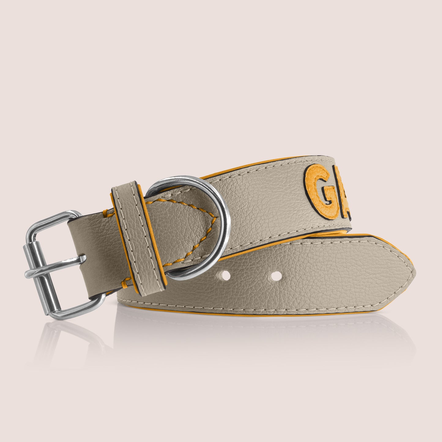 TONERL – Hundehalsband mit Namen aus Leder in Stone - Gelb