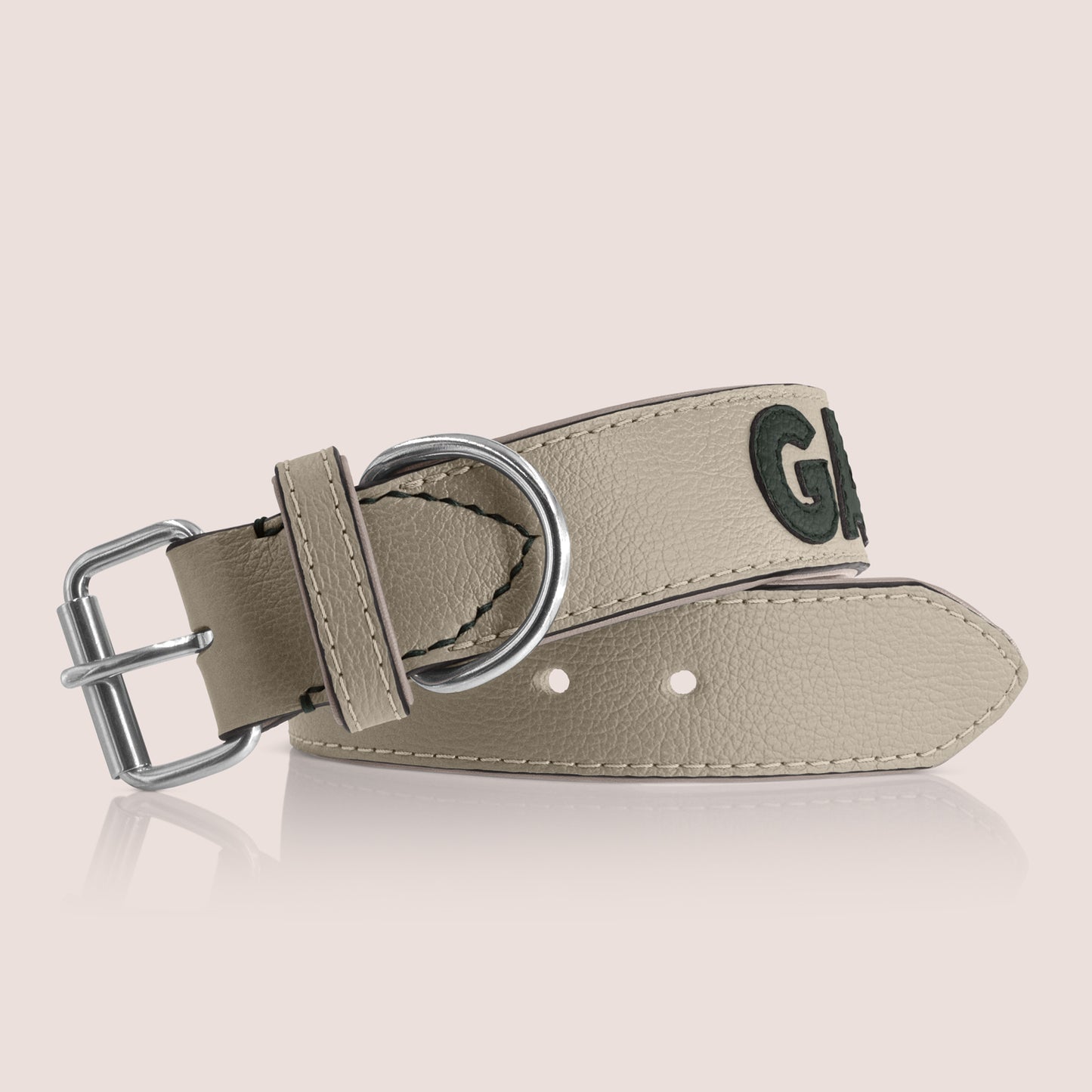 TONERL – Hundehalsband mit Namen aus Leder in Stone - British-Racing-Green