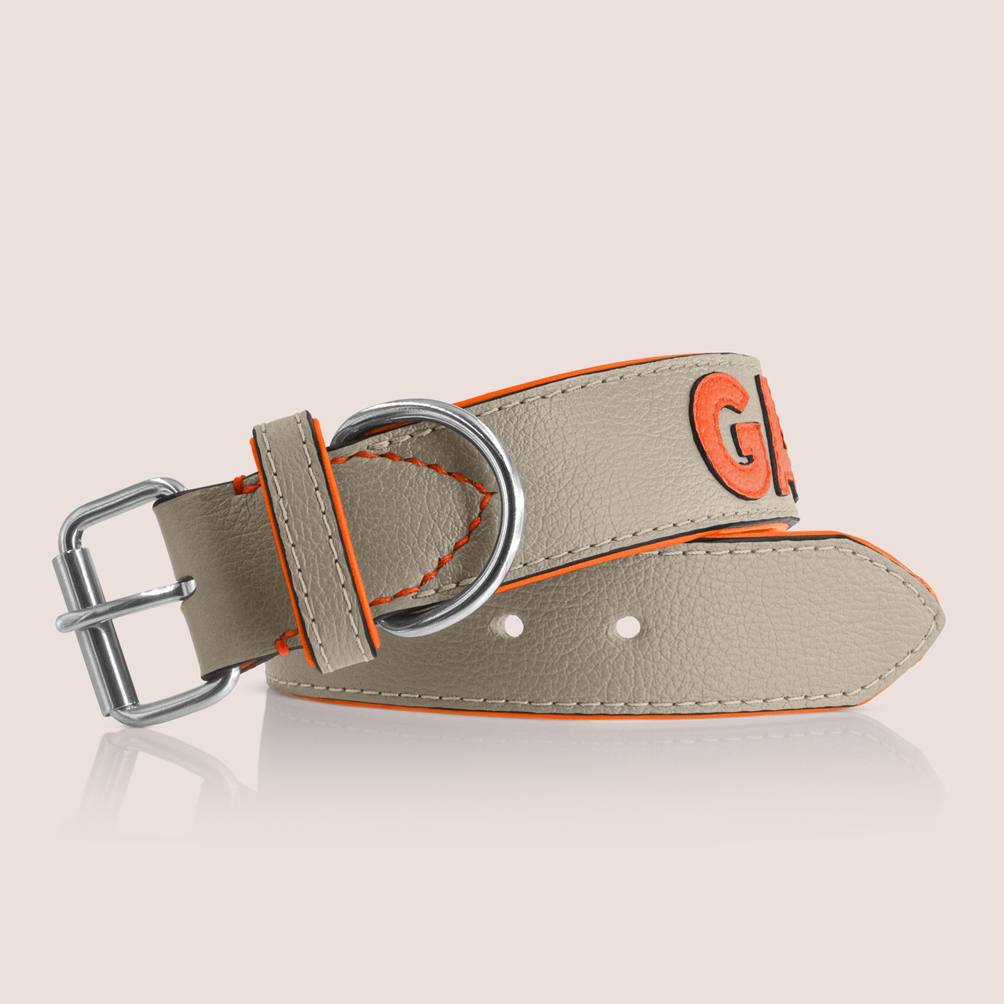TONERL – Hundehalsband mit Namen aus Leder in Stone - Orange