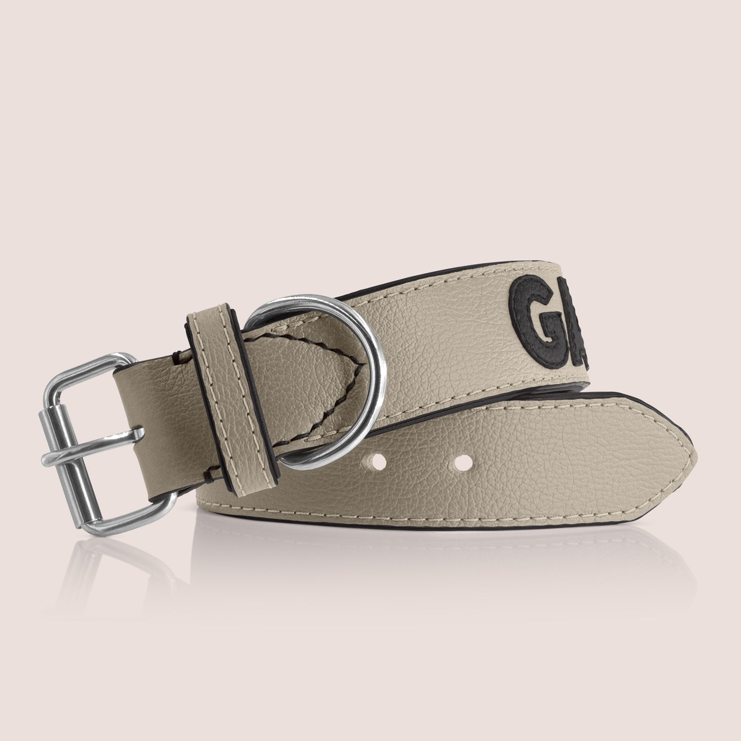 TONERL – Hundehalsband mit Namen aus Leder in Stone - Schwarz