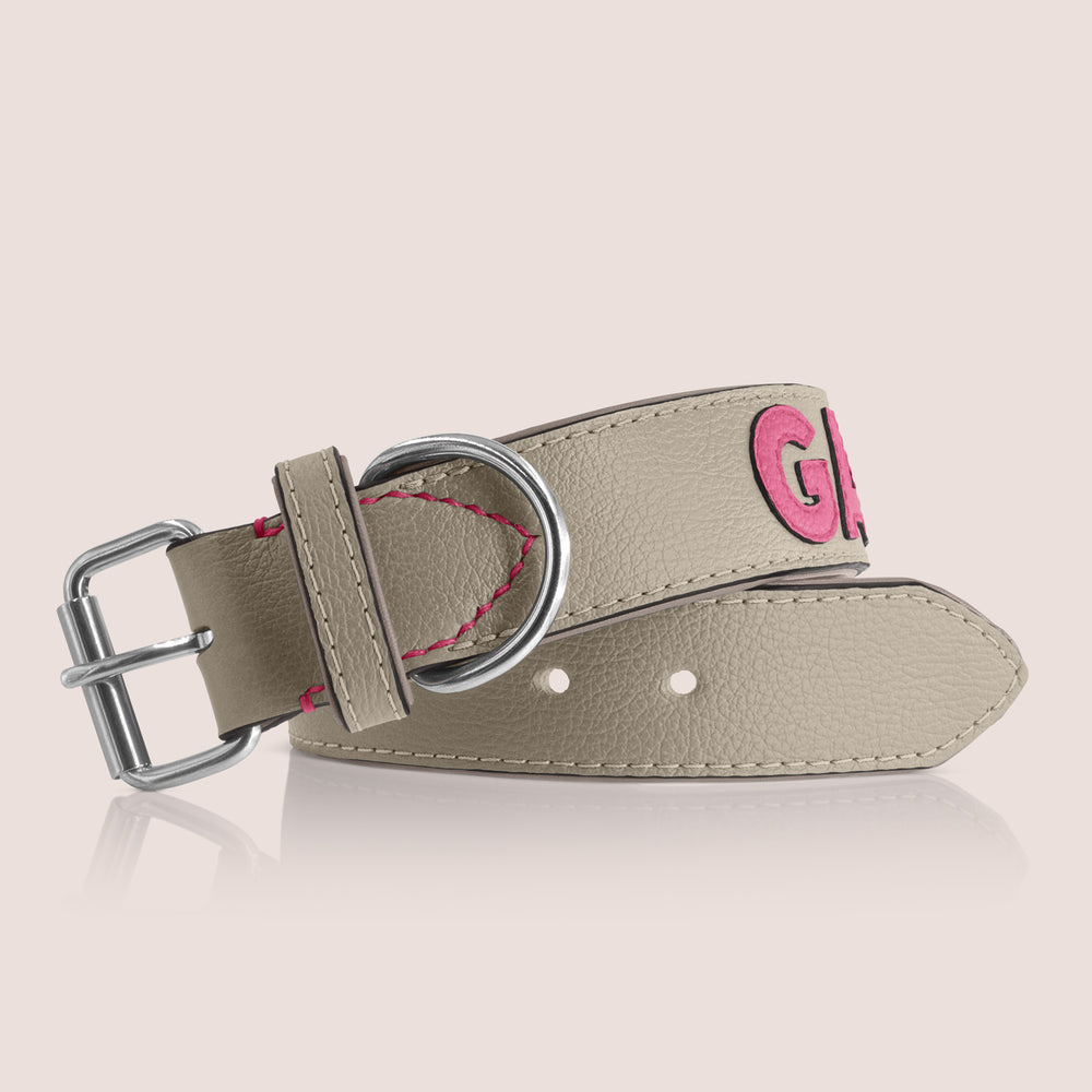 TONERL – Hundehalsband mit Namen aus Leder in Stone - Soft-Pink
