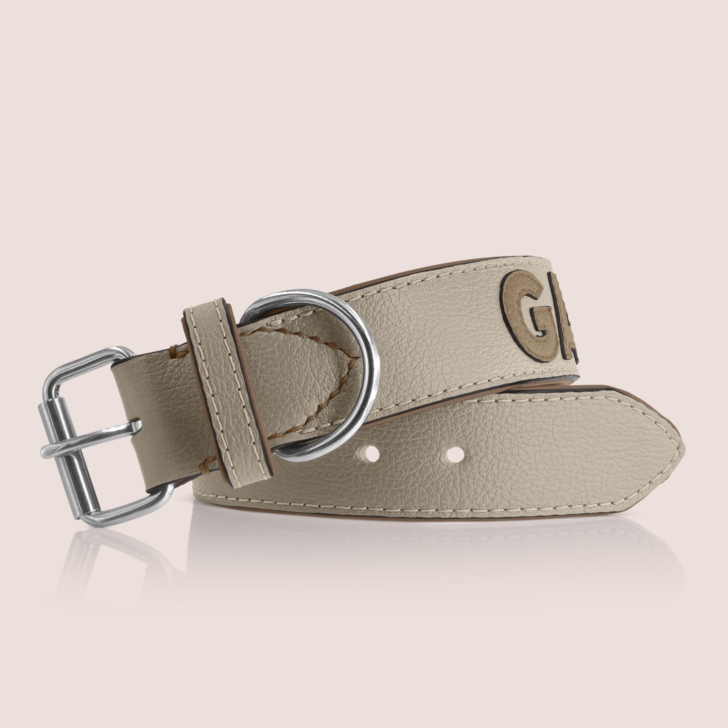 TONERL – Hundehalsband mit Namen aus Leder in Stone - Taupe