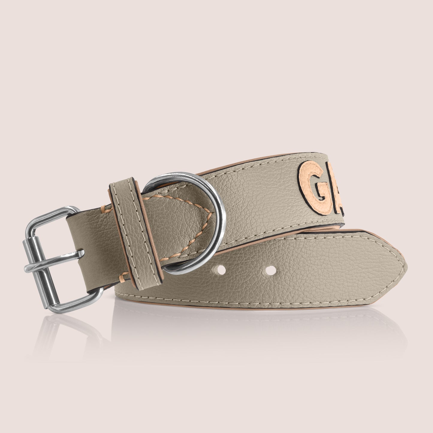TONERL – Hundehalsband mit Namen aus Leder in Stone - Biscuit