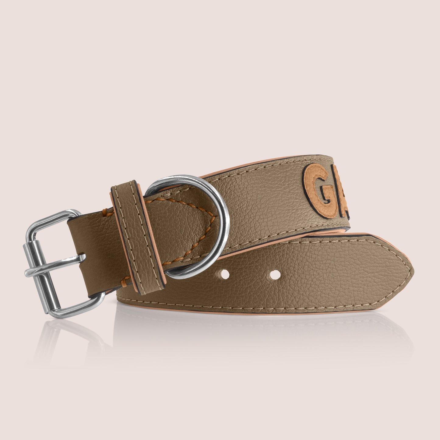 TONERL – Hundehalsband mit Namen aus Leder in Taupe - Caramel