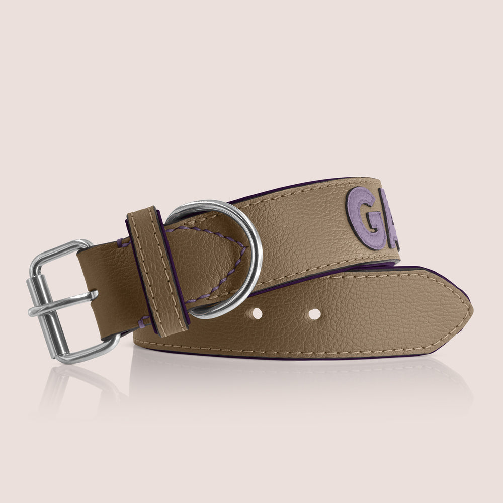 TONERL – Hundehalsband mit Namen aus Leder in Taupe - Soft-Pink