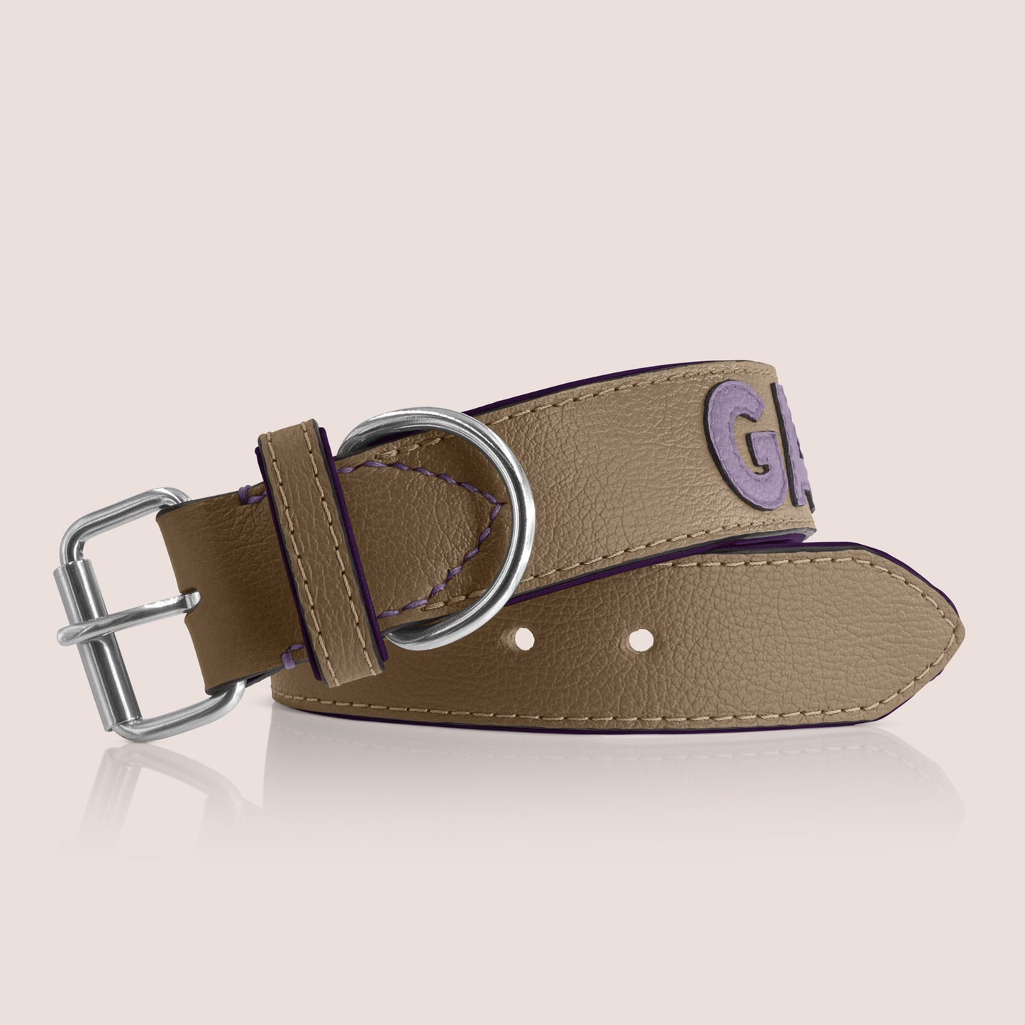 TONERL – Hundehalsband mit Namen aus Leder in Taupe - Soft-Pink