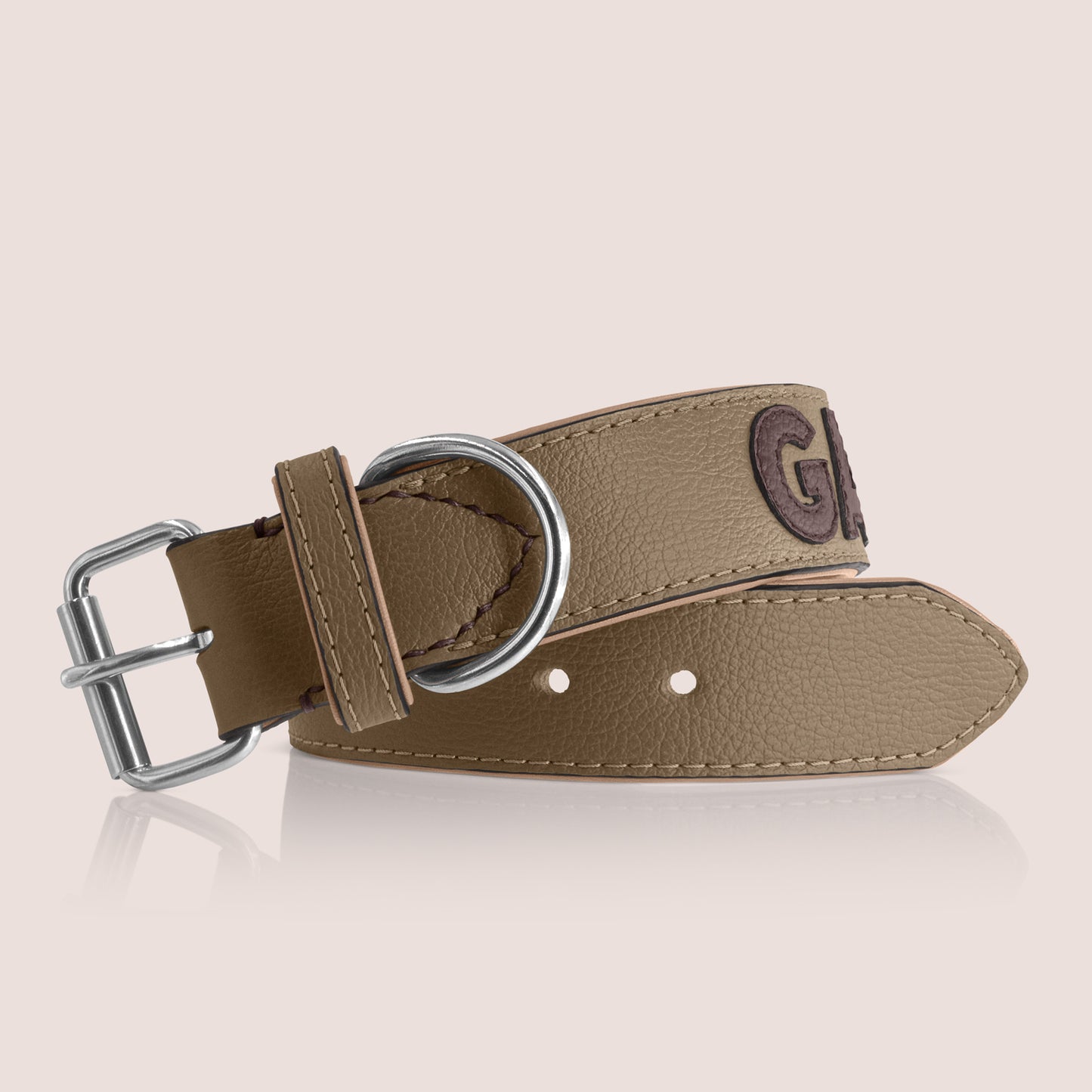 TONERL – Hundehalsband mit Namen aus Leder in Taupe - Marron