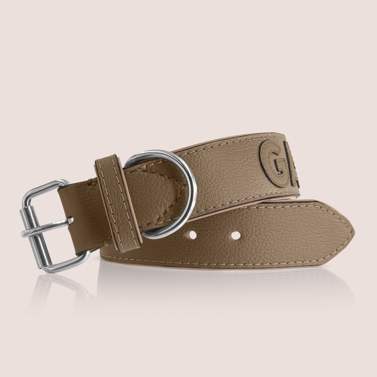 TONERL – Hundehalsband mit Namen aus Leder in Taupe - Taupe