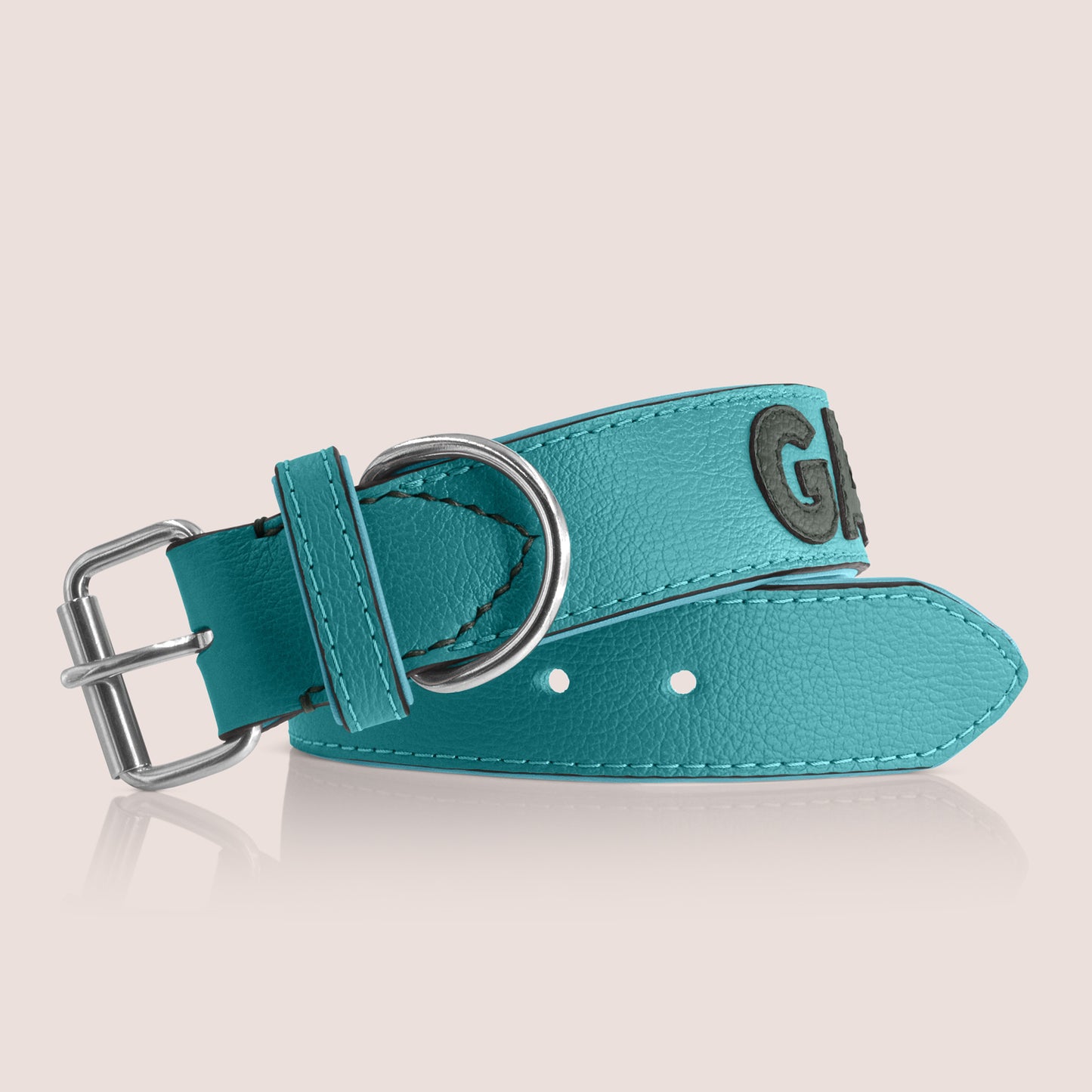 TONERL – Hundehalsband mit Namen aus Leder in Türkis - British-Racing-Green